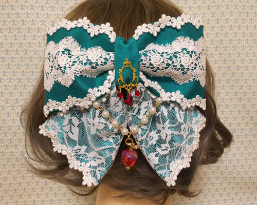 白雪姫の毒林檎リボンバレッタ◇エメラルドグリーン◇ロリィタ レース