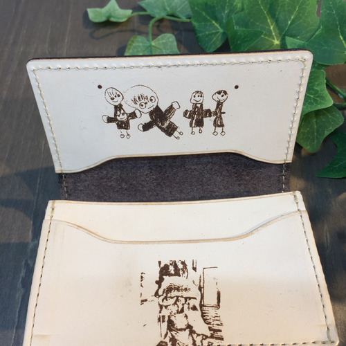オリジナル カードケース【大切な思い出をレーザーで彫刻】手書きの 