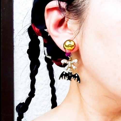 ハロウィン オバケ ガイコツの球体 イヤリング ピアス カボチャ 