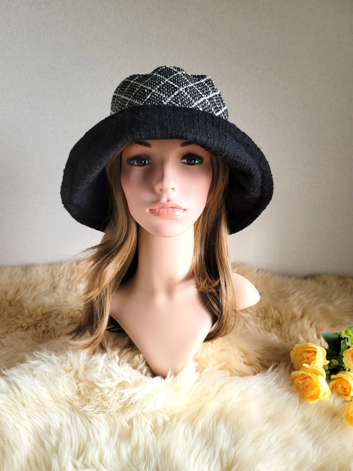 ★three.luxury★約62㎝★ビッグくるみボタン★ひとつ持っていると便利なプレーン帽子