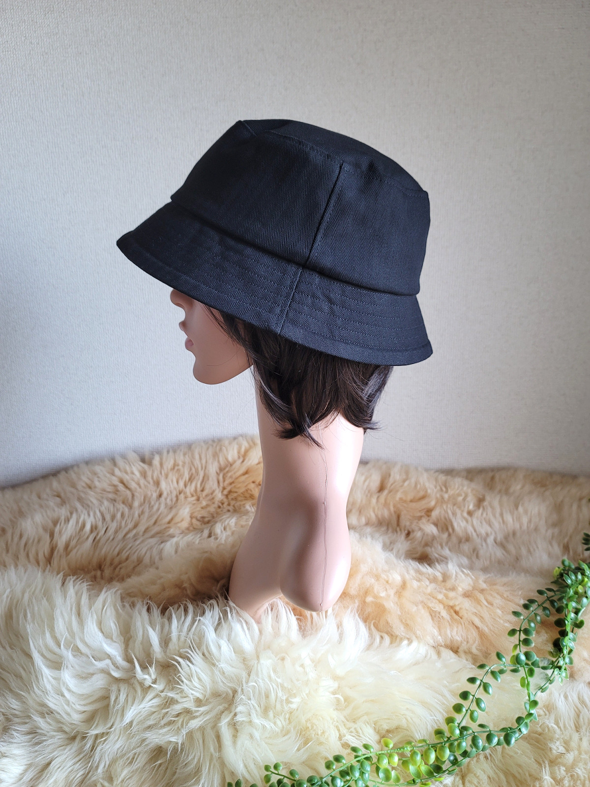 ユニセックス★バケット ハット★BLACKカラー　ヘリンボーン