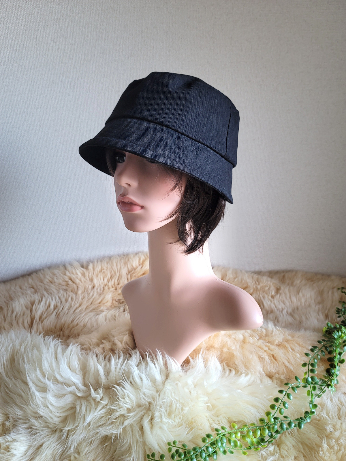 ユニセックス★バケット ハット★BLACKカラー　ヘリンボーン