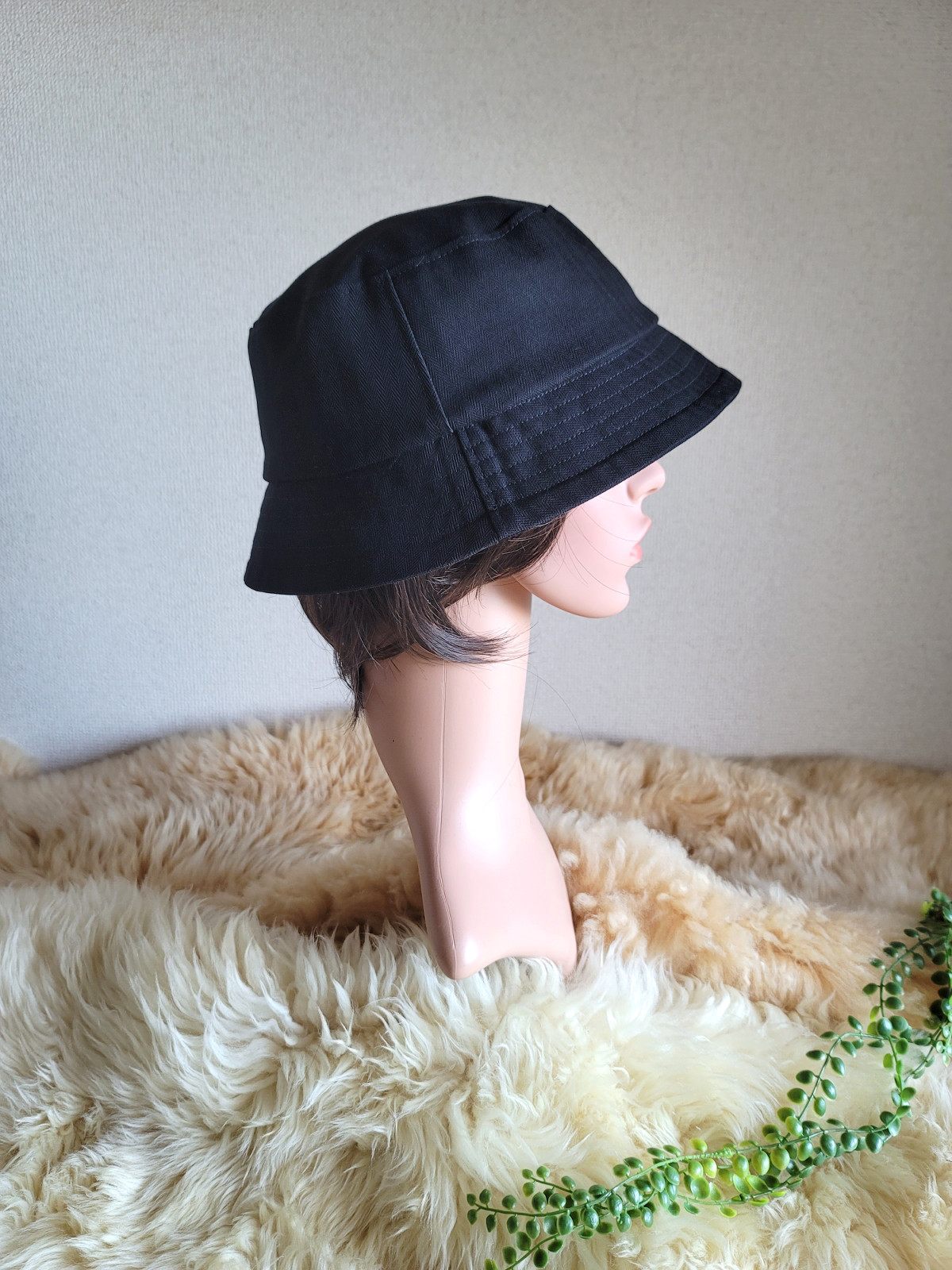 ユニセックス★バケット ハット★BLACKカラー　ヘリンボーン