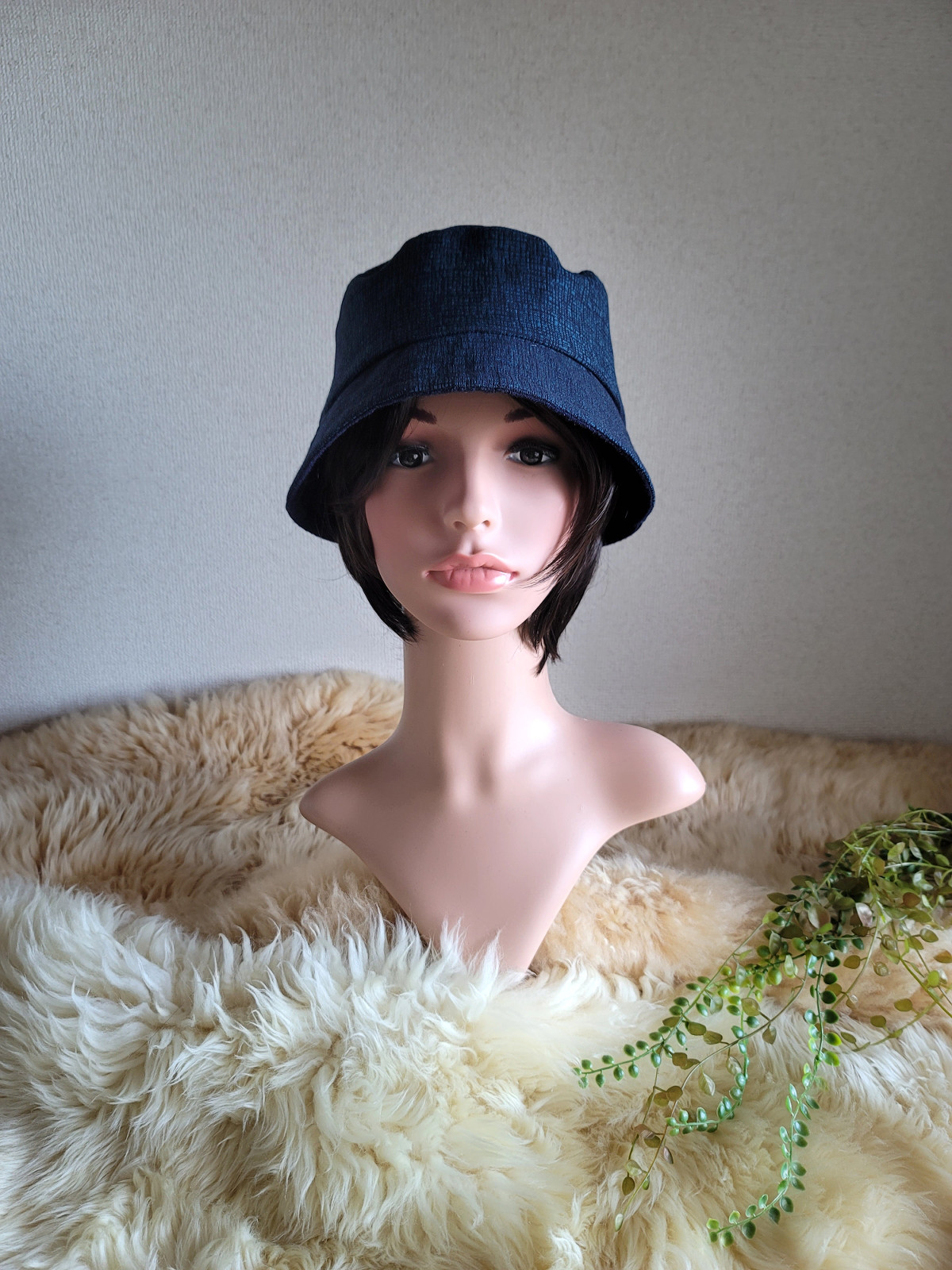 ユニセックス★バケット ハット★着物生地　ネイビーカラー