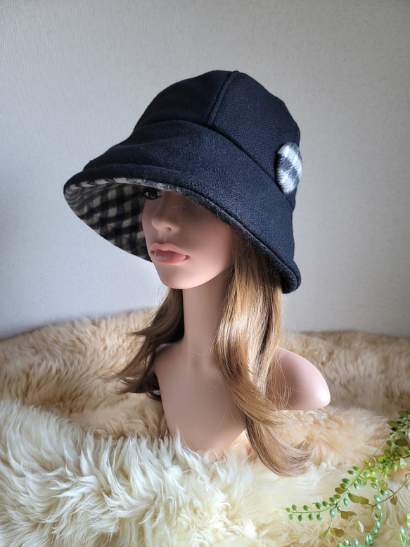 フィットhat★BLACKウール×プレミアムチェック柄 5枚目の画像