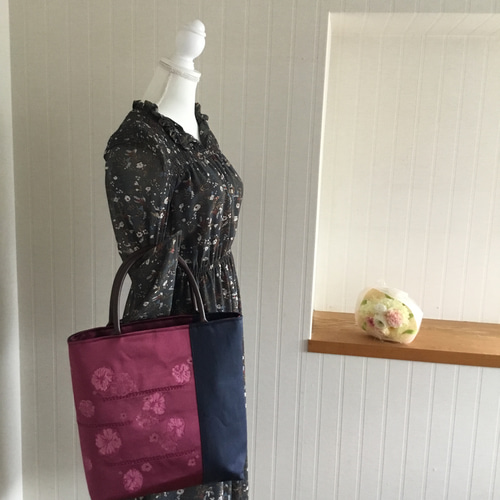 ハンドメイド・リメイク帯・トートバッグ・大きめ・水筒・A4ファイル・かのん7 ハンドメイド・リメイク帯・トートバッグ・大きめ・お出掛け