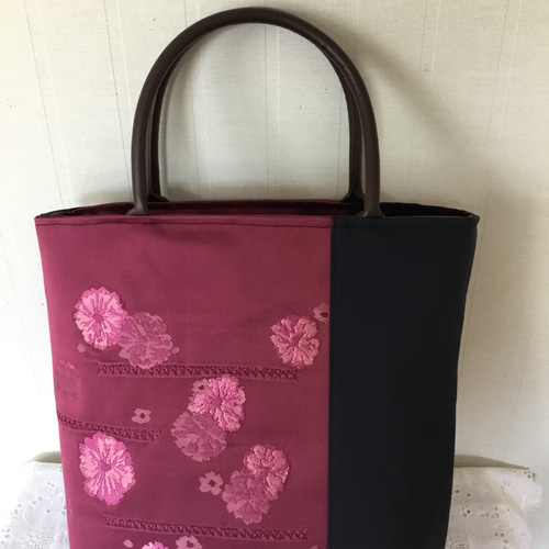 ハンドメイド・リメイク帯・トートバッグ・大きめ・水筒・A4ファイル・かのん7 ハンドメイド・リメイク帯・トートバッグ・大きめ・お出掛け