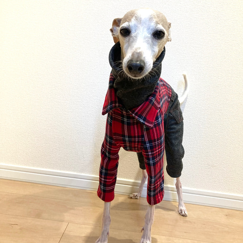 チェック柄のロンパースイタグレ服犬服ハンドメイド