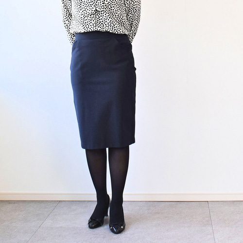 トリーバーチ　タイトスカート　新品未使用 7-15号 2Wayストレッチトロ タイトスカート膝下丈 ネイビー タイト