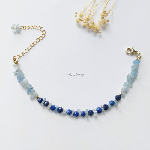 ラピスラズリ薔薇とアクアマリンブレスレット 🔷ラピスラズリとアクアマリンとローズクォーツの天然石