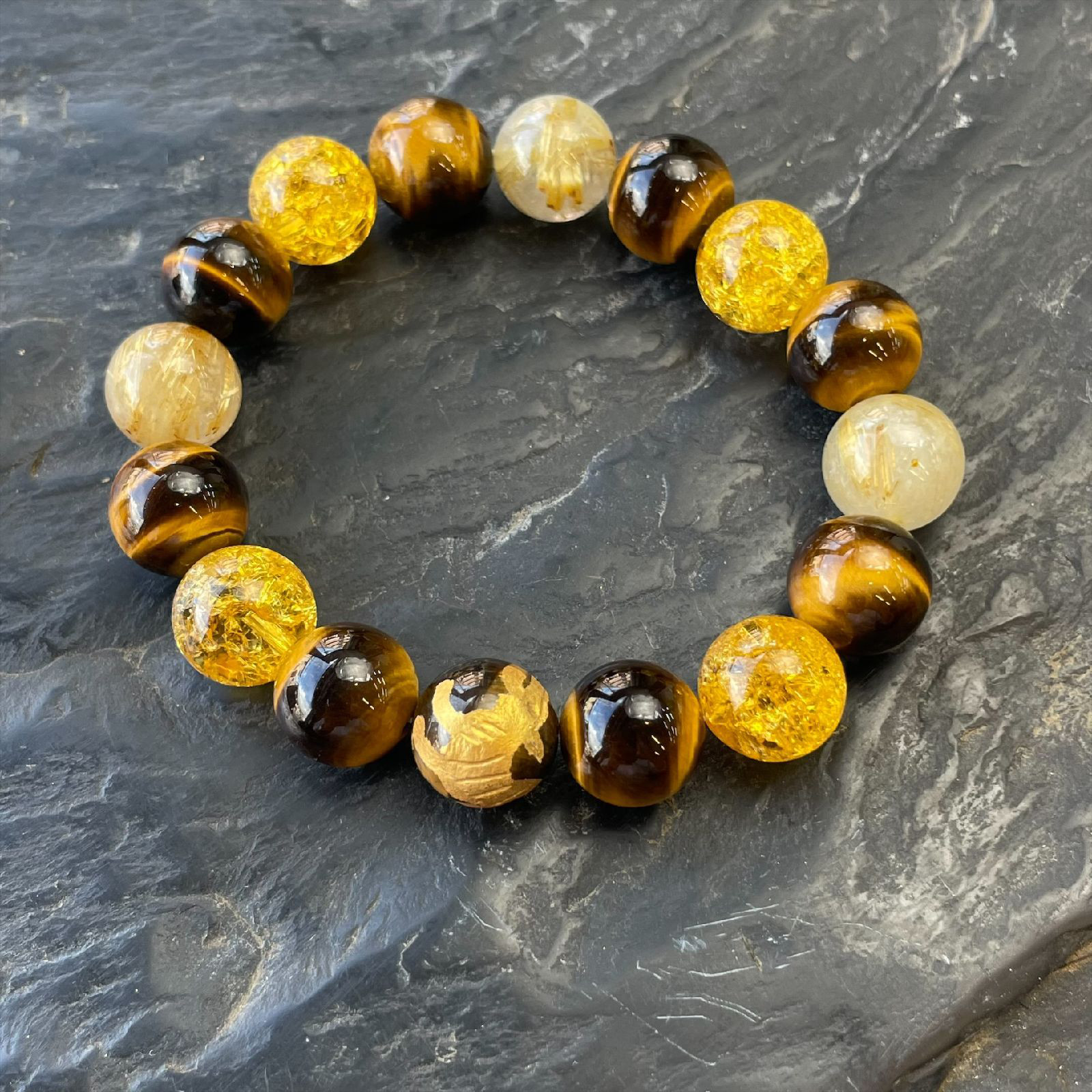 【阪神タイガース！ARE/アレ記念価格】12ミリ 白虎 タイガーアイ シトリンクラック ゴールドルチル ブレスレット