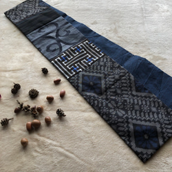 アンティーク大島紬のパッチワークストール　リバーシブル　青グレー　ギフトに　着物リメイク 3枚目の画像