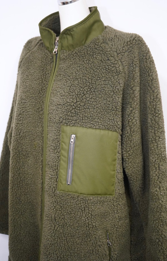 Reversible Boa Long Jacket Coat (khaki green) コートグリーン アメカジ 4枚目の画像