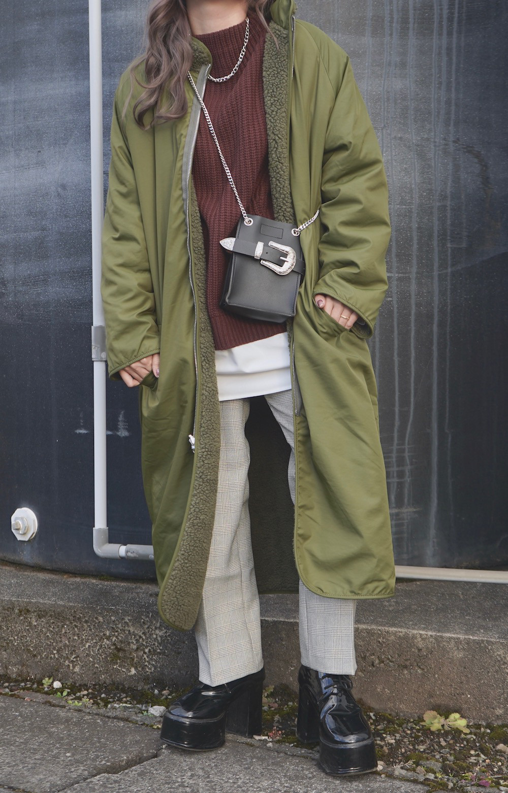 Reversible Boa Long Jacket Coat (khaki green) コートグリーン アメカジ