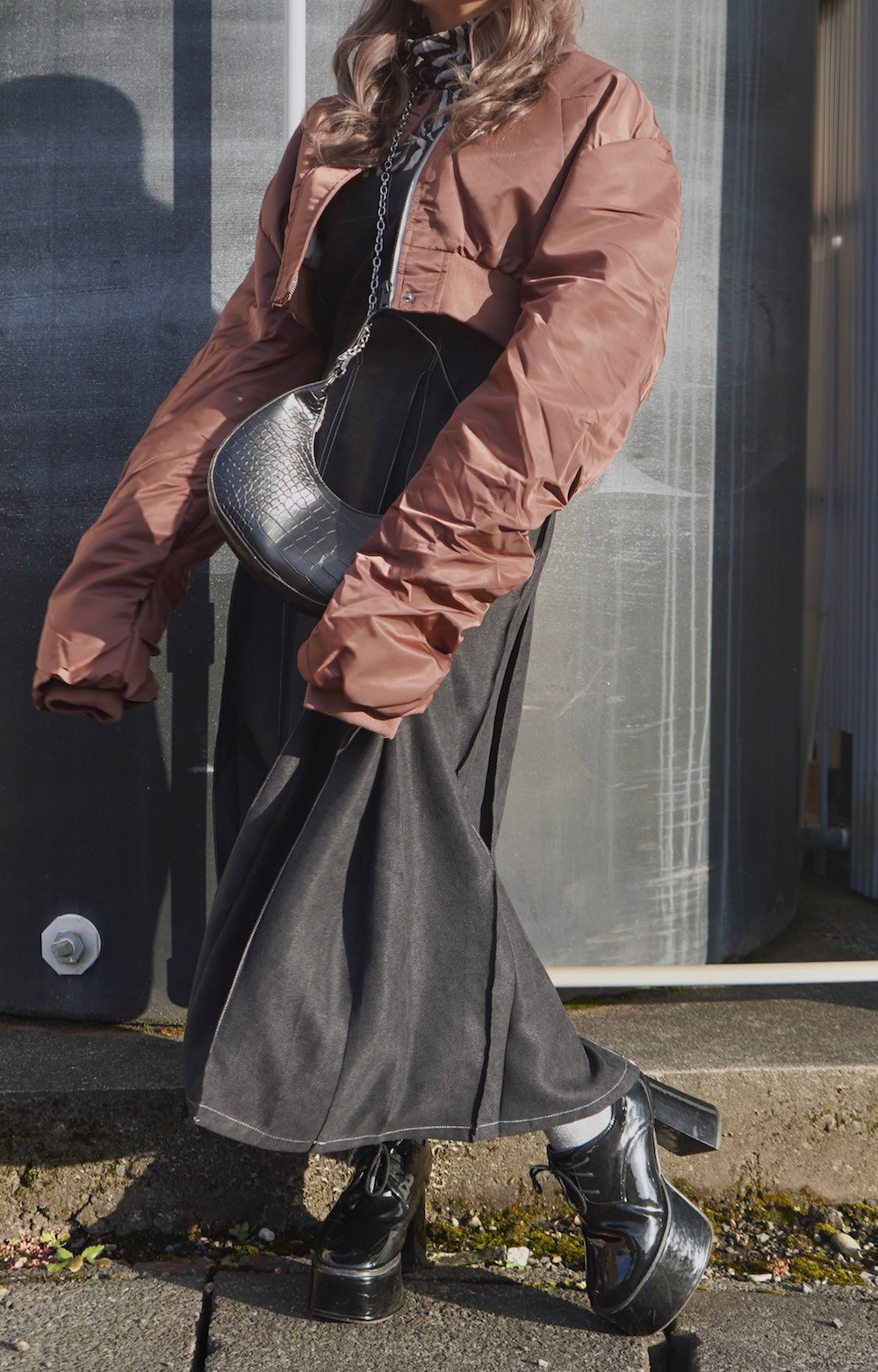 Nylon Padding Cropped Jacket (brick brown) ジャケット 茶色 ストリート