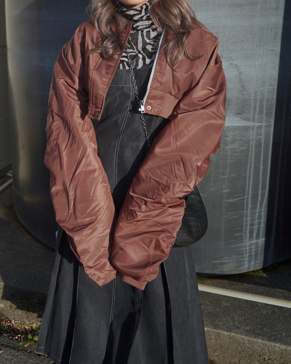 Nylon Padding Cropped Jacket (brick brown) ジャケット 茶色 ストリート