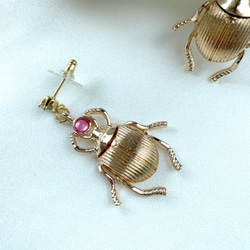 Golden Scarab Beetle Earrings サージカルステンレスピアス 2枚目の画像