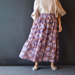 長さオーダーOK♪ 秋色 インドの手染め=ブロックプリントの Aライン ティアードスカート 1枚目の画像