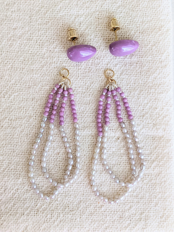 K18淡水真珠中折れ式ピアス アクセサリー