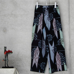 着物リメイク　木綿　久留米絣のワイドパンツ/フリーサイズ  L 5枚目の画像