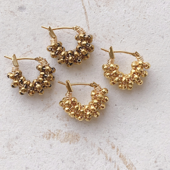 【592】天然石のピアス／イヤリング／ヘマタイト 天然石* きらめくヘマタイト 小さなつぶつぶフープピアス イヤリング