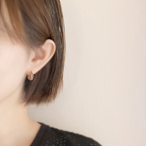 天然石* きらめくヘマタイト 小さなつぶつぶフープピアス イヤリング