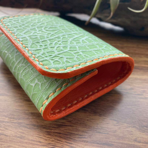 メロン】牛本革 小銭入れ ハンドメイド 手縫い BOX型コイン