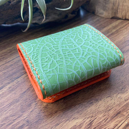 メロン】牛本革 小銭入れ ハンドメイド 手縫い BOX型コイン