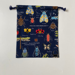 昆虫柄☆こどもエプロン100〜110サイズ、三角巾、巾着の3点セット 8枚目の画像