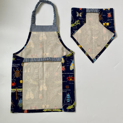 昆虫柄☆こどもエプロン100〜110サイズ、三角巾、巾着の3点セット 4枚目の画像