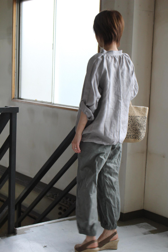 【秋にお勧めの１着】SALE　S/M ラグランチュニック frech linen100%/light gray 4枚目の画像