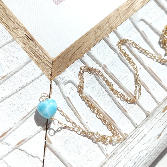 ❁Ocean blue heart larimar necklace 14kgf❁超トップクオリティラリマー 11枚目の画像