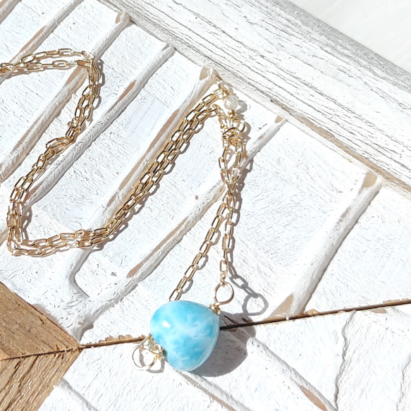 ❁Ocean blue heart larimar necklace 14kgf❁超トップクオリティラリマー 10枚目の画像