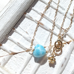 ❁Ocean blue heart larimar necklace 14kgf❁超トップクオリティラリマー 14枚目の画像