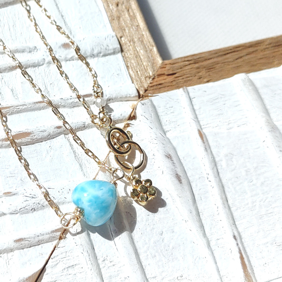 ❁Ocean blue heart larimar necklace 14kgf❁超トップクオリティラリマー 2枚目の画像