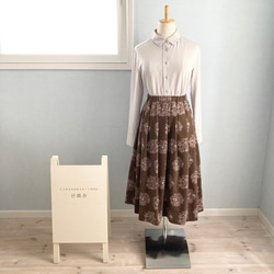 秋冬♪花柄コーデュロイスカート ブラウン Sサイズ 3枚目の画像