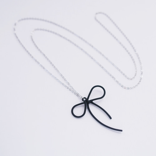 最高級鍍金 ブラック＊リボン ロングネックレス ゴールド/シルバー