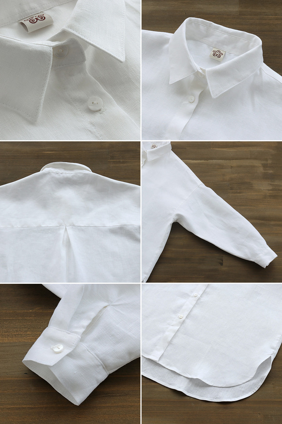 可混搭的白襯衫 亞麻襯衫上衣（白色） TP18 第12張的照片