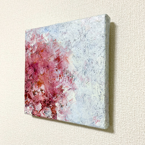 原画 油絵 静炎 炎のアート 抽象画 S0 レッド×ミルキーブルー モダン