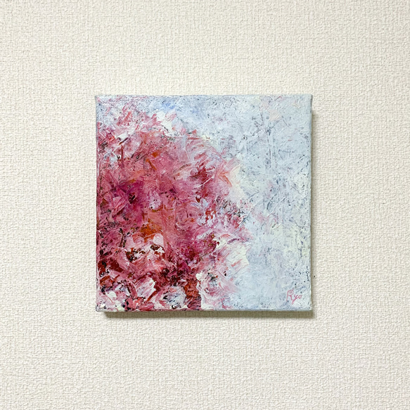 原画 油絵 静炎 炎のアート 抽象画 S0 レッド×ミルキーブルー