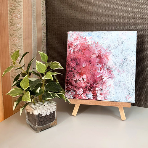 原画 油絵 静炎 炎のアート 抽象画 S0 レッド×ミルキーブルー モダン