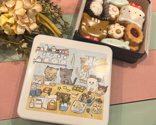 ねこま SS 香港 クッキー リメイク 三毛猫クッキー缶【猫の日】 クッキー CAN-tasticcookies! 通販