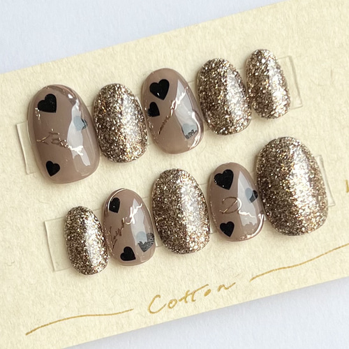ブラウンハート×ラメ ネイルチップ ブラウンハート×キラキララメネイル ネイルチップ（つけ爪