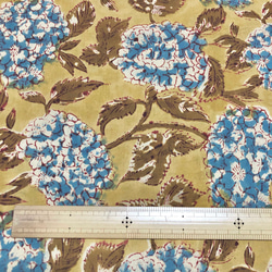 【50cm單位】淺棕色Kinari藍色繡球花印度手工塊印花布料棉 第6張的照片