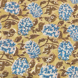 【50cm單位】淺棕色Kinari藍色繡球花印度手工塊印花布料棉 第3張的照片