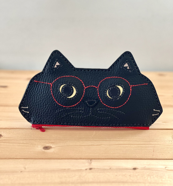猫のメガネケース K.TAMAO作 全て手縫いのハンドメイド 姫路