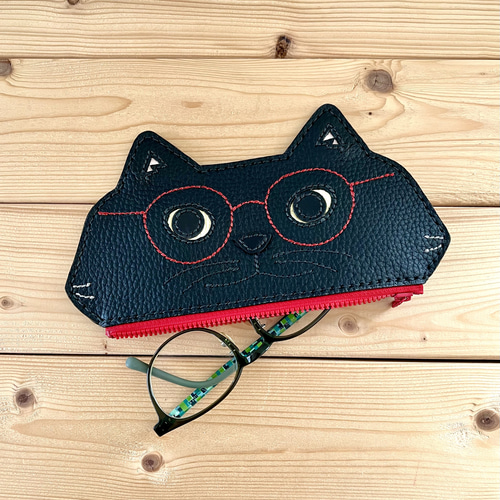 猫のメガネケース K.TAMAO作 全て手縫いのハンドメイド 姫路