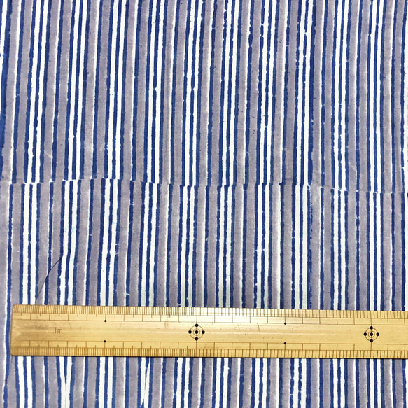 【50cm単位】ブルーグレーストライプ　インド　ハンドブロックプリント生地  コットン 6枚目の画像