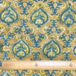 【50cm單位】黃棕藍黃水滴花印度手工塊印花布料棉質 第6張的照片