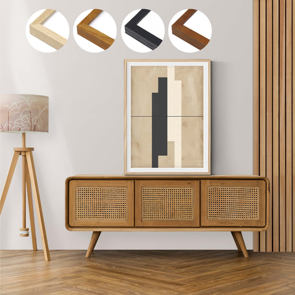 抽象アクリル画 木製フレーム付き 抽象アクリル画 木製フレーム付き